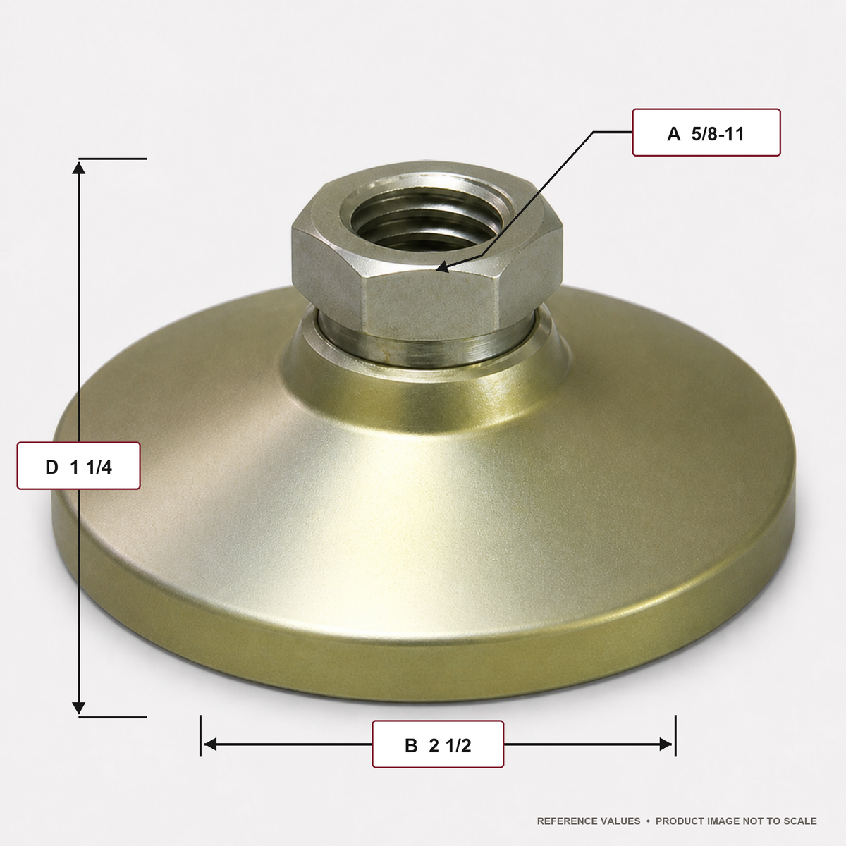 Tapped 2.5" Base Steel Swivel Leveling Mount for 5/8"-11 Thread -TSW-3 - dimension