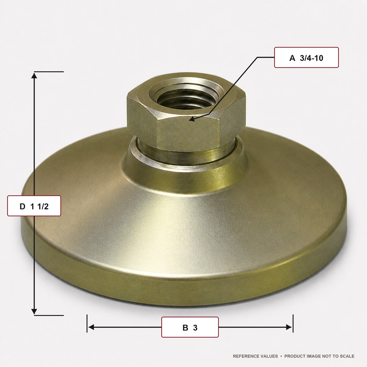 Tapped 3" Base Steel Swivel Leveling Mount for 3/4"-10 Thread - TSW-4 - dimension