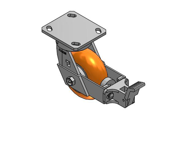 5" Top Plate Rigid Caster with AN- Round Polyurethane Wheel (Aluminum Core) and Face Brake (FBB) - 170AN05228SFBB - Albion