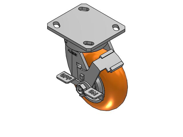5" Top Plate Rigid Caster with AN- Round Polyurethane Wheel (Aluminum Core) and Face Brake (FBC) - 170AN05228SFBC - Albion