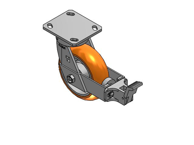 6" Top Plate Rigid Caster with AN- Round Polyurethane Wheel (Aluminum Core) and Face Brake (FBB) - 170AN06228SFBB - Albion
