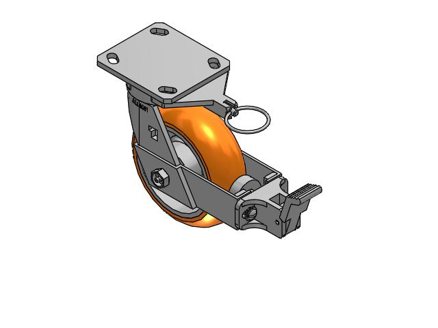 6" Top Plate Rigid Caster with AN- Round Polyurethane Wheel (Aluminum Core) and Face Brake (FBB) - 170AN06228SFBBL - Albion