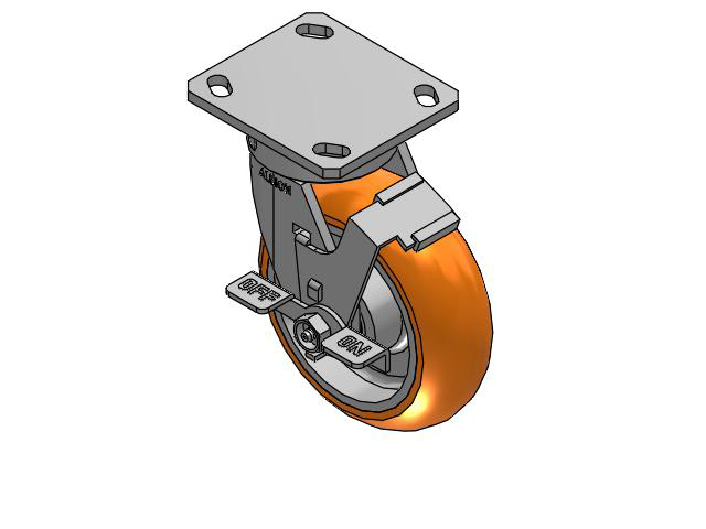6" Top Plate Rigid Caster with AN- Round Polyurethane Wheel (Aluminum Core) and Face Brake (FBC) - 170AN06228SFBC - Albion