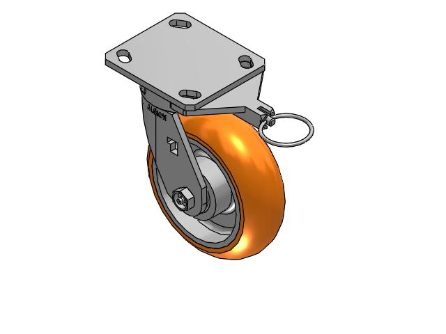 6" Top Plate Rigid Caster with AN- Round Polyurethane Wheel (Aluminum Core) and Swivel Lock - 170AN06228SL - Albion