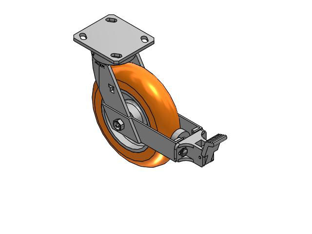 8" Top Plate Swivel Caster with AN- Round Polyurethane Wheel (Aluminum Core) and Face Brake (FBB) - 170AN08228S01FBB - Albion