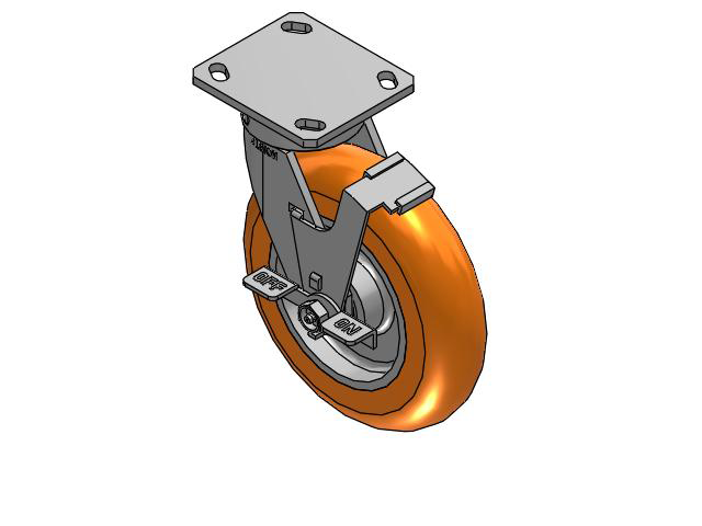 8" Top Plate Swivel Caster with AN- Round Polyurethane Wheel (Aluminum Core) and Face Brake (FBC) - 170AN08228S01FBC - Albion