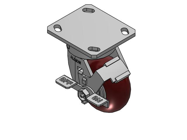 4" Top Plate Swivel Caster with AX- Round Polyurethane Wheel (Aluminum Core) and Face Brake (FBC) - 170AX04228SFBC - Albion