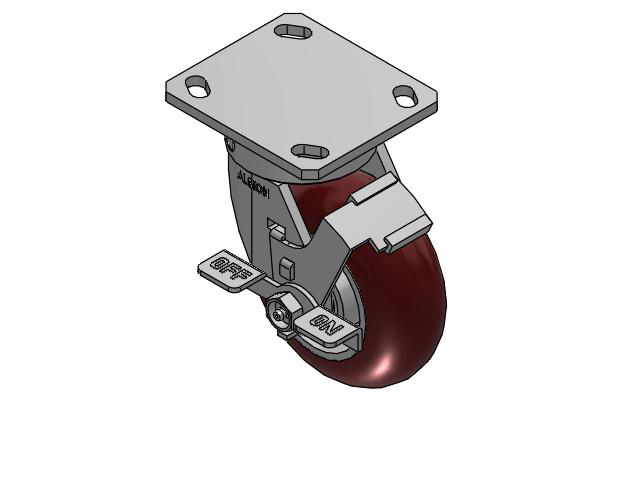 5" Top Plate Swivel Caster with AX-Round Polyurethane Wheel (Aluminum Core) and Face Brake (FBB) - 170AX05228SFBC - Albion