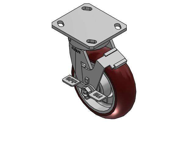 6" Top Plate Swivel Caster with AX-Round Polyurethane Wheel (Aluminum Core) and Face Brake (FBC) - 170AX06228SFBC - Albion