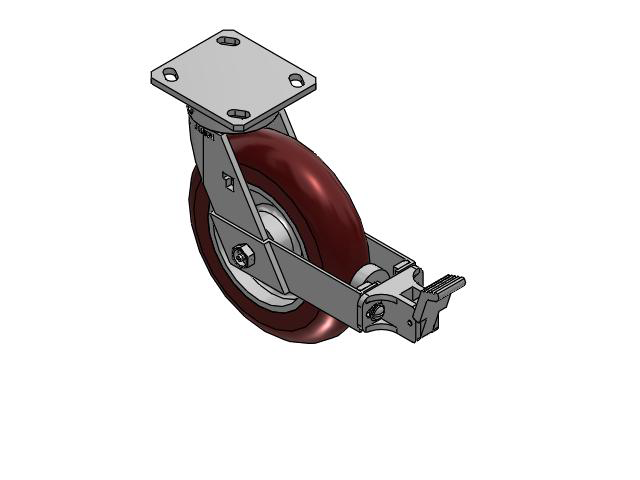 8" Top Plate Swivel Caster with AX-Round Polyurethane Wheel (Aluminum Core)and Face Brake (FBB) - 170AX08228S01FBB - Albion