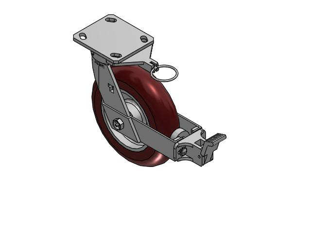 8 " Top Plate Swivel Caster with AX-Round Polyurethane Wheel (Aluminum Core) and Face Brake (FBB) - 170AX08228S01FBBL - Albion