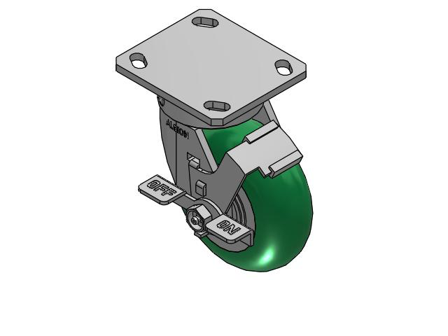 5" Top Plate Swivel Caster with Round Polyurethane Wheel and Face Brake (FBC) - 170PM05228SFBC - Albion