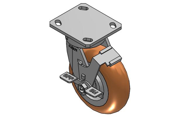 6" Top Plate Swivel Caster with Round Polyurethane Wheel and Face Brake (FBC) - 170PM06228S80AFBC - Albion