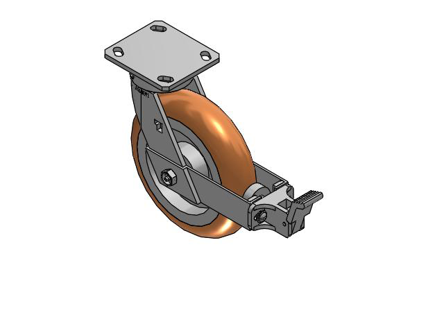 8" Top Plate Swivel Caster with Round Polyurethane Wheel and Face Brake (FBB) - 170PM08228S0180AFBB - Albion