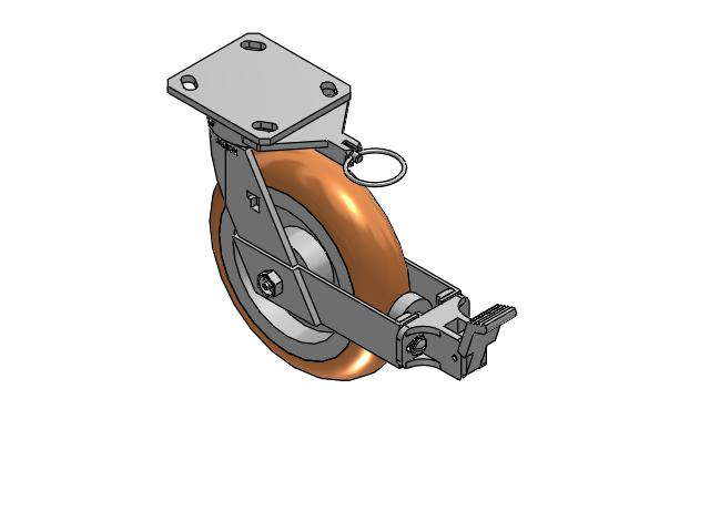 8" Top Plate Swivel Caster with Round Polyurethane Wheel and Face Brake (FBB) - 170PM08228S0180AFBBL - Albion