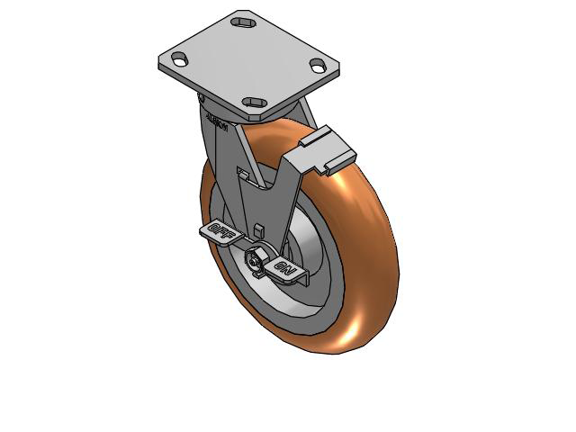 8" Top Plate Swivel Caster with Round Polyurethane Wheel and Face Brake (FBC) - 170PM08228S0180AFBC - Albion