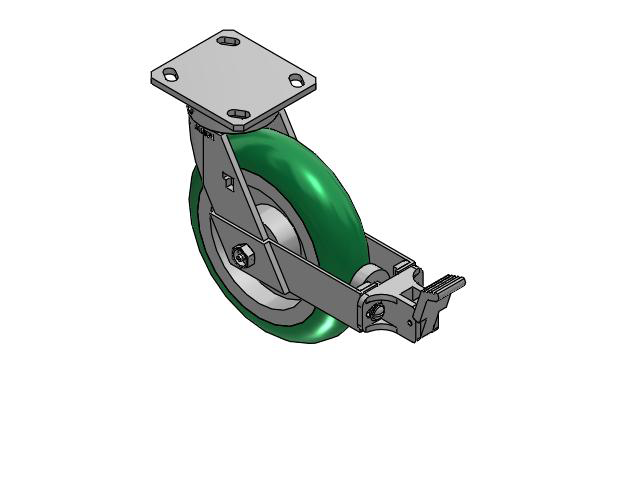 8" Top Plate Swivel Caster with Round Polyurethane Wheel and Face Brake (FBB) - 170PM08228S01FBB - Albion