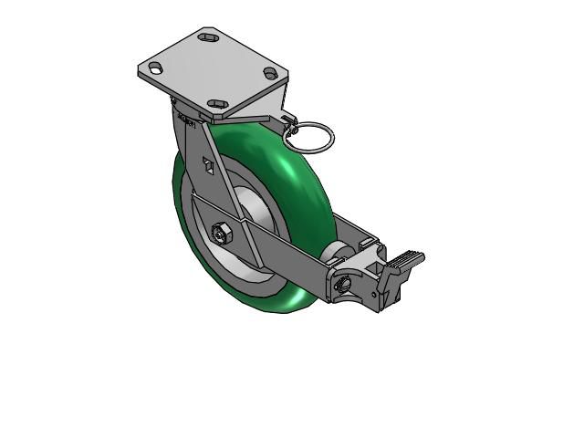 8" Top Plate Swivel Caster with Round Polyurethane Wheel and Face Brake (FBB) - 170PM08228S01FBBL - Albion