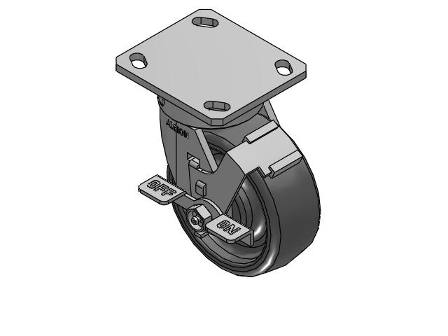 5" Top Plate Swivel Caster with Solid Elastomer Wheel and Face Brake (FBC) - 170SE05201SFBC - Albion