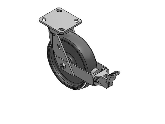 8" Top Plate Swivel Caster with Solid Elastomer Wheel and Face Brake (FBB) - 170SE08228S01FBB - Albion