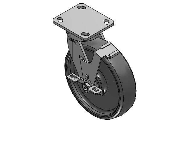 8" Top Plate Swivel Caster with Solid Elastomer Wheel and Face Brake (FBC) - 170SE08228S01FBC - Albion