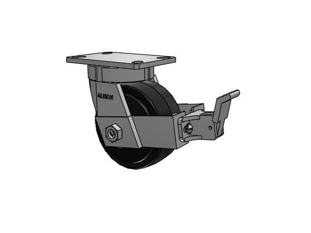 6" x 3" Swivel Albion Empire 370 Series Caster w/ Moldon Rubber Wheel and Face Contact Brake Kit  - 370MR06501SFBB - Albion