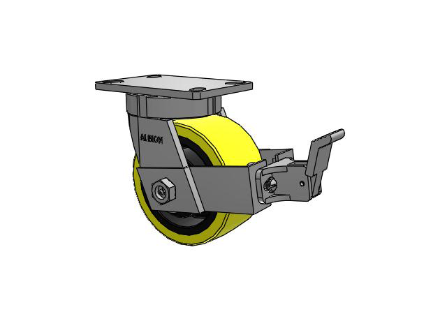 6" x 3" Swivel Albion Empire 370 Series Caster w/ Ergonomic Polyurethane Wheel and Face Contact Brake Kit - 370PF06528SFBB - Albion