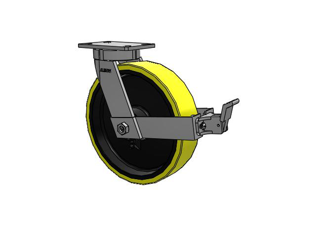 12" x 3" Swivel Albion Empire 370 Series Caster w/ Ergonomic Polyurethane Wheel and Face Contact Brake Kit- 370PF12528SFBB - Albion