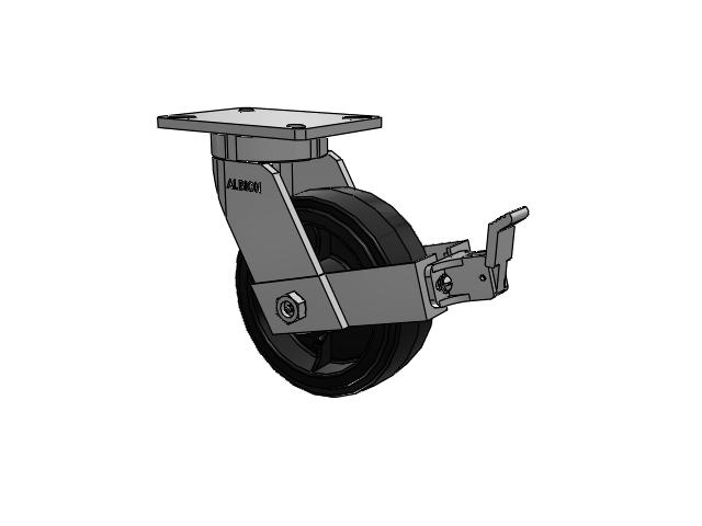 8"x 3" Moldon Rubber (MR) Wheel Swivel Albion Empire 470 Series Caster w/ Face Brake (FBB)  - 470MR08501SFBB - Albion