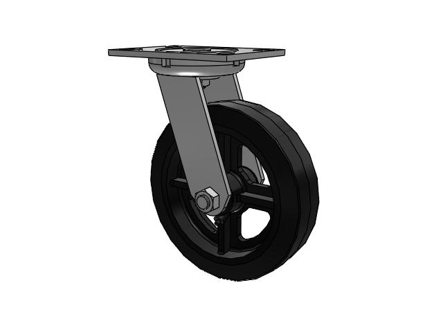 8"x 2" Swivel Caster with Moldon Rubber on Cast Iron Wheel, Albion 62 Series - 62MR08201S - Albion