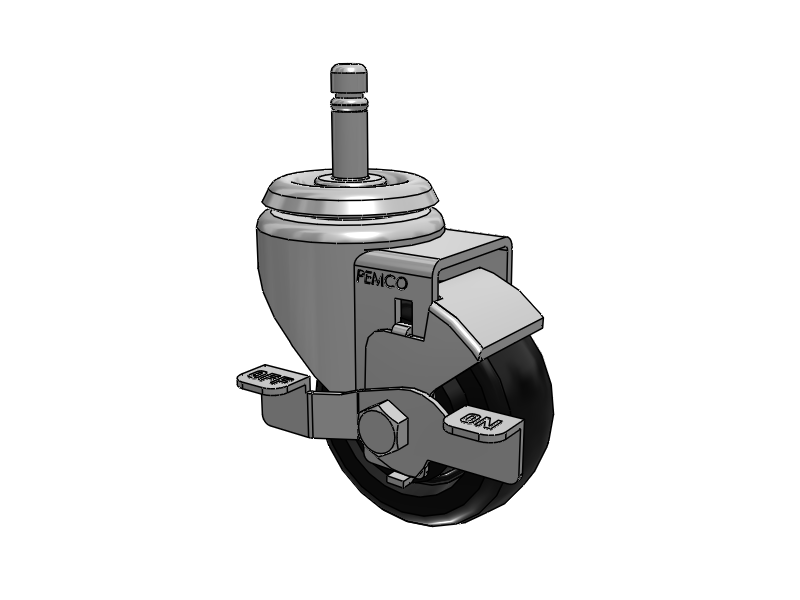 A-line 3" x 1.25" Polyolefin (POD) Wheel Caster With Grip Ring Stem and Side Locking Brake - Part# AS30G1PODSB