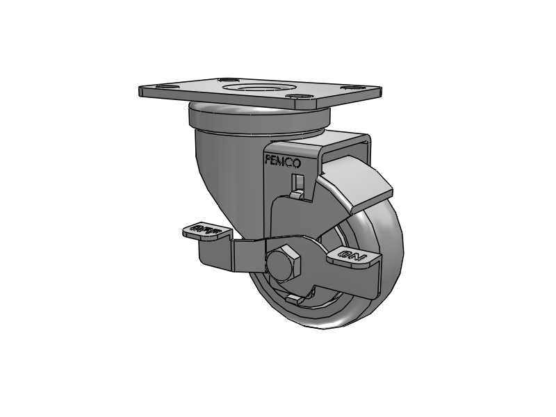 A-line 3" x 1.25" Thermo-Urethane (TPU) Wheel Caster With Swivel Top Plate and Side Locking Brake - Part# AS30P1TPUSB - Pemco