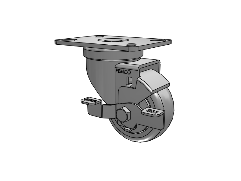A-line 3" x 1.25" Thermo-Urethane (TPU) Wheel Caster With Swivel Top Plate and Side Locking Brake - Part# AS30P2TPUSB - Pemco