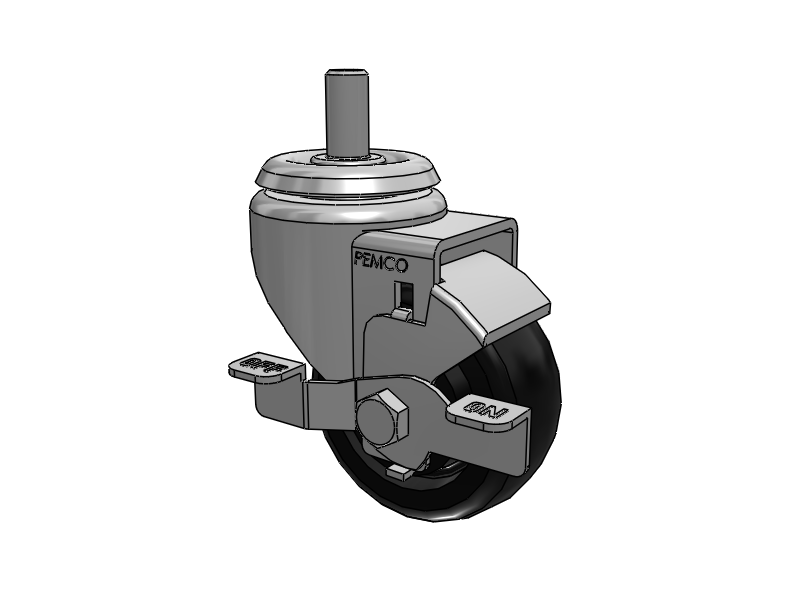 A-line 3" x 1.25" Polyolefin (POD) Wheel Caster With Threaded Stem and Side Locking Brake - Part# AS30T1PODSB - Pemco