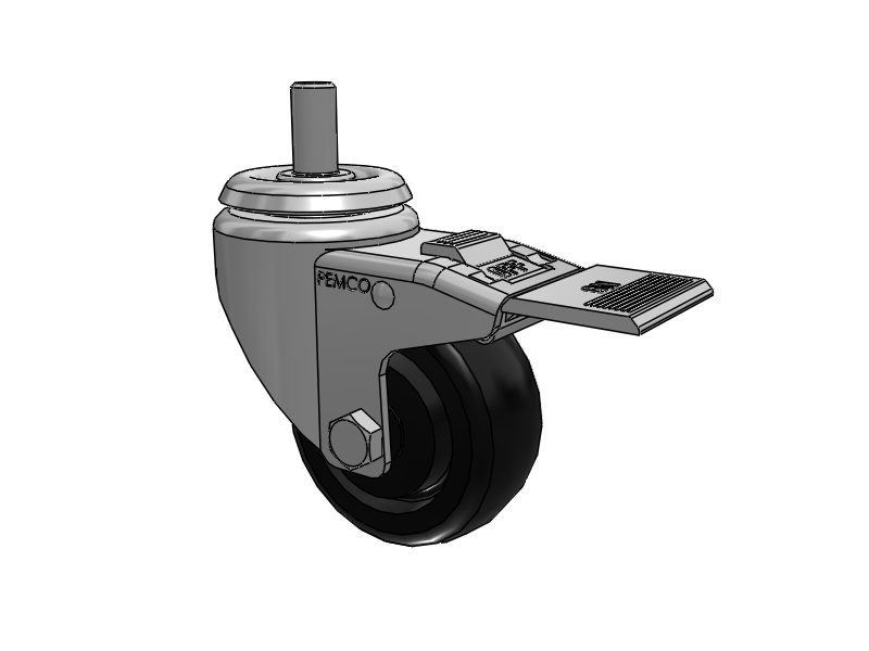 A-line 3" x 1.25" Polyolefin (POD) Wheel Caster With Threaded Stem and Total Lock Brake - Part# AS30T1PODTL - Pemco