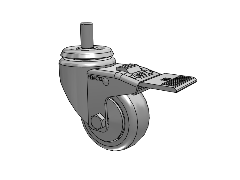 A-line 3" x 1.25" Thermo-Rubber (TPR) Wheel Caster With Threaded Stem and Total Lock Brake - Part# AS30T1TPRTL - Pemco