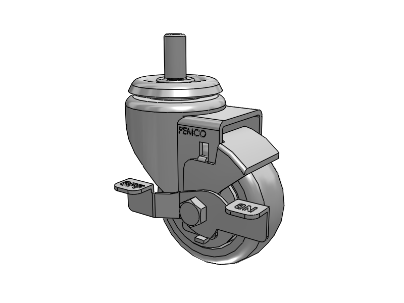 A-line 3" x 1.25" Thermo-Urethane (TPU) Wheel Caster With Threaded Stem and Side Locking Brake - Part# AS30T1TPUSB - Pemco