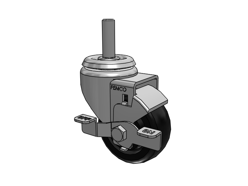 A-line 3" x 1.25" Polyolefin (POD) Wheel Caster With Threaded Stem and Side Locking Brake - Part# AS30T2PODSB - Pemco