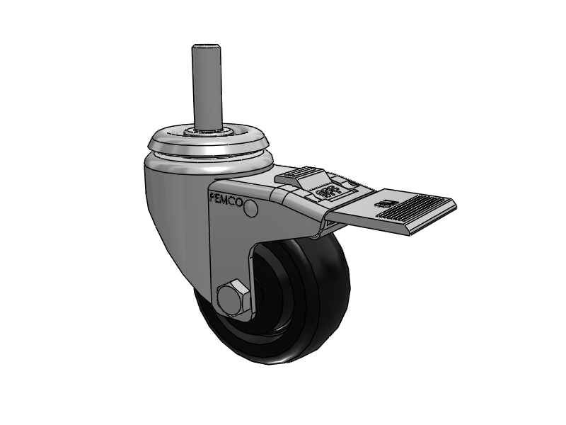A-line 3" x 1.25" Polyolefin (POD) Wheel Caster With Threaded Stem and Total Lock Brake - Part# AS30T2PODTL - Pemco