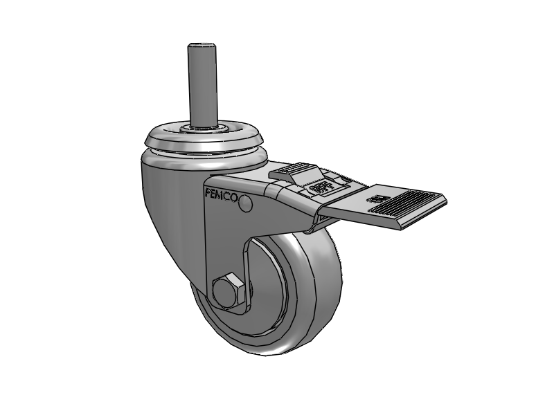 A-line 3" x 1.25" Thermo-Rubber (TPR) Wheel Caster With Threaded Stem and Total Lock Brake - Part# AS30T2TPRTL - Pemco