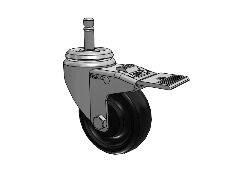 A-line 3.5" x 1.25" Polyolefin (POD) Wheel Caster With Grip Ring Stem and Total Lock Brake - Part# AS35G1PODTL - Pemco
