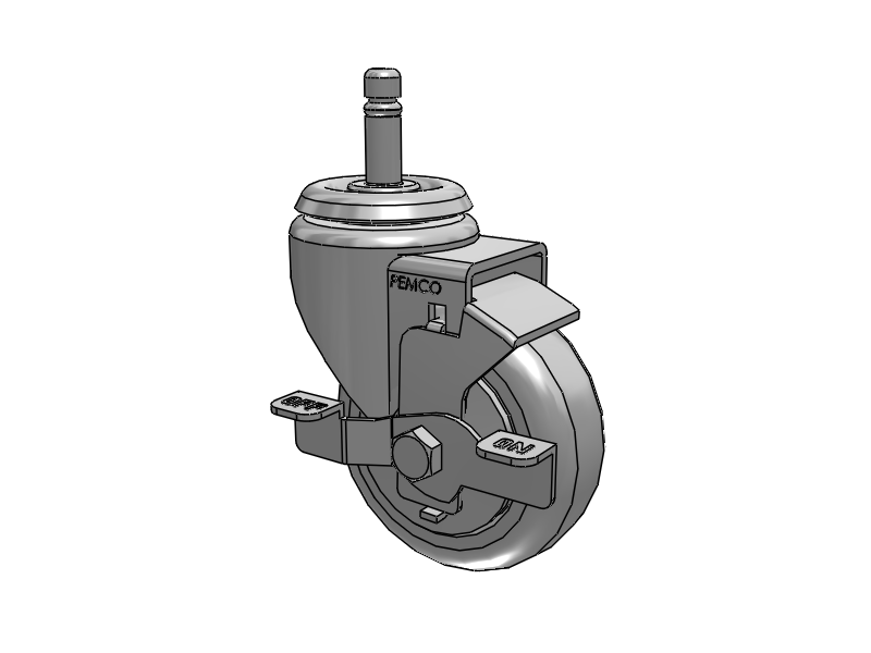 A-line 3.5" x 1.25" Thermo-Rubber (TPR) Wheel Caster With Grip Ring Stem and Side Locking Brake - Part# AS35G1TPRSB - Pemco