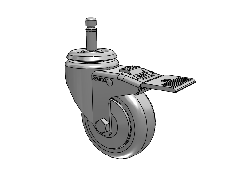 A-line 3.5" x 1.25" Thermo-Rubber (TPR) Wheel Caster With Grip Ring Stem and Total Lock Brake - Part# AS35G1TPRTL - Pemco