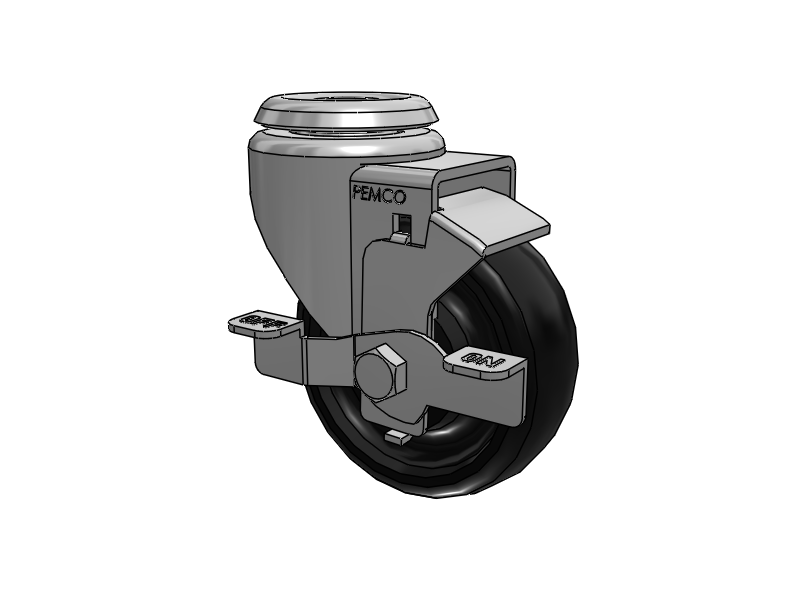 A-line 3.5" x 1.25" Polyolefin (POD) Wheel Caster With Hollow Kingpin and Side Locking Brake - Part# AS35H1PODSB - Pemco
