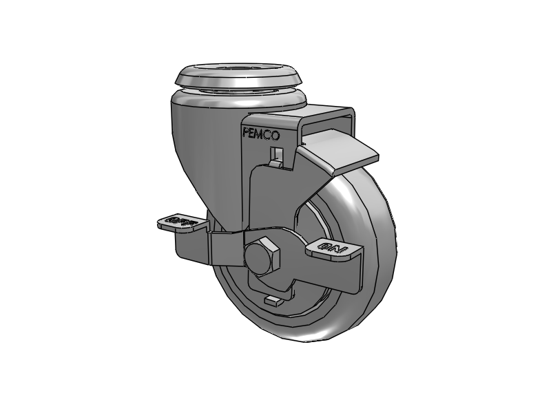 A-line 3.5" x 1.25" Thermo-Urethane (TPU) Wheel Caster With Hollow Kingpin and Side Locking Brake - Part# AS35H1TPUSB - Pemco