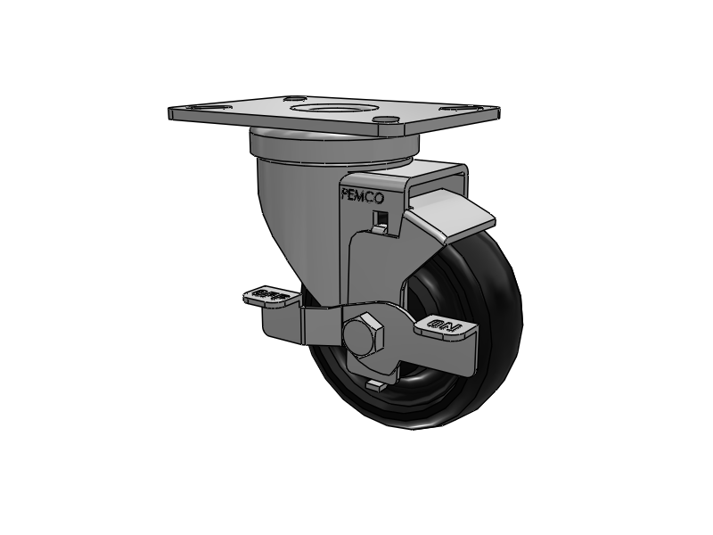 A-line 3.5" x 1.25" Polyolefin (POD) Wheel Caster With Swivel Top Plate and Side Locking Brake - Part# AS35P2PODSB - Pemco