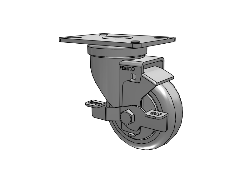 A-line 3.5" x 1.25" Thermo-Urethane (TPU) Wheel Caster With Swivel Top Plate and Side Locking Brake - Part# AS35P2TPUSB - Pemco
