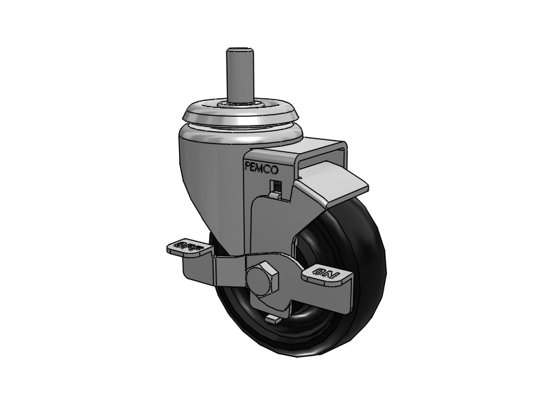 A-line 3.5" x 1.25" Polyolefin (POD) Wheel Caster With Threaded Stem and Side Locking Brake - Part# AS35T1PODSB - Pemco