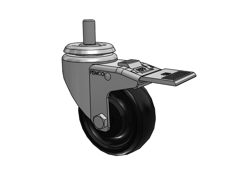 A-line 3.5" x 1.25" Polyolefin (POD) Wheel Caster With Threaded Stem and Total Lock Brake - Part# AS35T1PODTL - Pemco