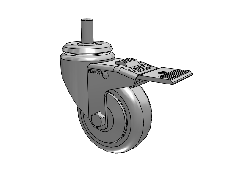A-line 3.5" x 1.25" Thermo-Urethane (TPU) Wheel Caster With Threaded Stem and Total Lock Brake - Part# AS35T1TPUTL - Pemco